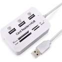 USB 2.0 Kaarlezer en 3-Poorts USB Hub - Wit