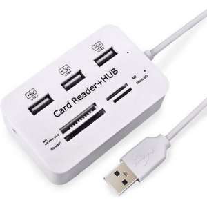 USB 2.0 Kaarlezer en 3-Poorts USB Hub - Wit