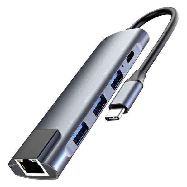 Maxxions USB C Ethernet Hub - USB C naar USB A Dock - Aluminium - Space Grey