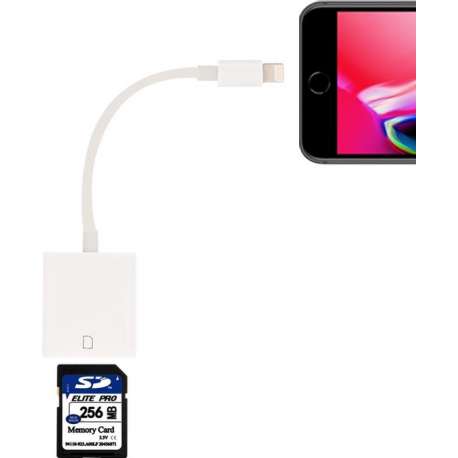 8-pens naar SD-kaartcamera lezeradapter, ondersteuning iOS 9.2-11 systeem, voor iPhone, iPad (wit)