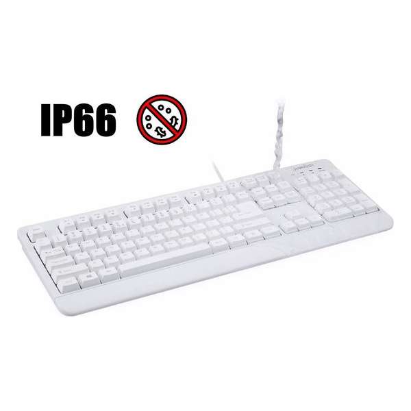 Perixx Periboard 517 W Afwasbaar toetsenbord (IP65) Antibacterieel toetsenbord | QWERT/US - Wit