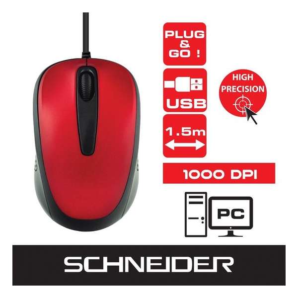 Schneider Optische Computer muis - 1.5m - Red