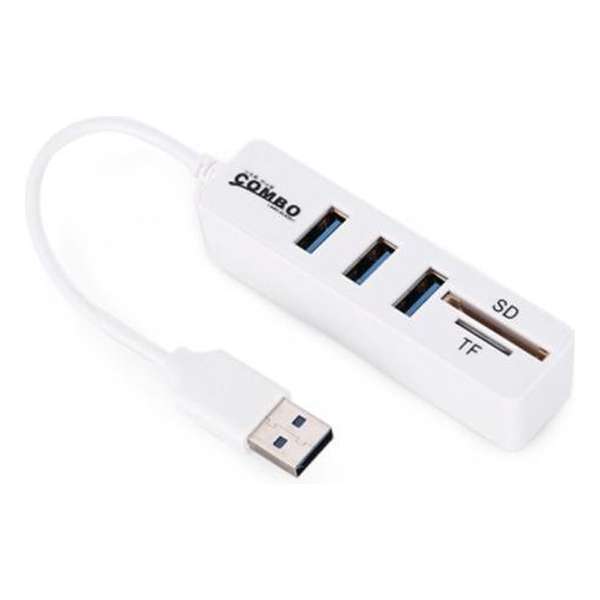 3 Poort USB High Speed SD / TF OTG Cardreader - Kaart reader - Kaartlezer - Wit
