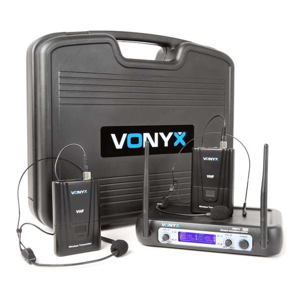 Vonyx WM512H 2-Kanaals VHF Draadloos Microfoonsysteem met Bodypacks en Display Vonyx WM512H 2-Kanaals VHF Draadloos Microfoonsysteem met Bodypacks en Display