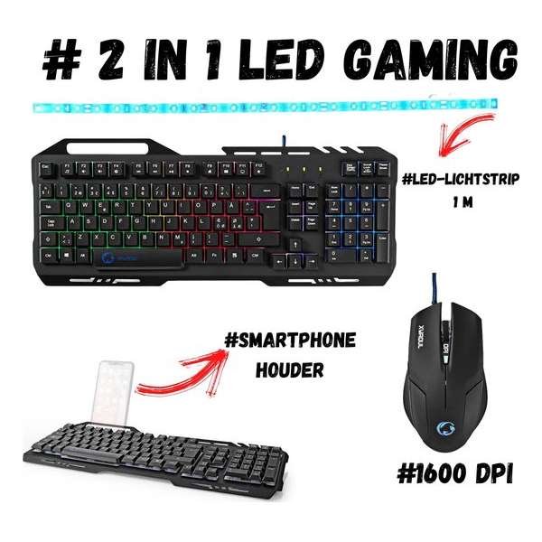 Gaming PC 2 in 1 set| Gaming muis 1600 DPI | Gaming keyboard smartphonehouder| Led-lichtstrip voor gaming Blauw|Muis 1600 DPI Gaming PC 2 in 1 set| Gaming muis 1600 DPI | Gaming keyboard smartphonehouder| Led-lichtstrip voor gaming Blauw|Muis 1600 DPI