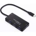 Premium 4-Poorts USB 3.0 female naar USB-C male HUB adapter splitter | Zwart 28cm (Type-C 3.1 USB)