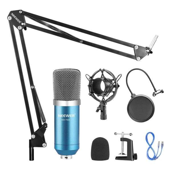 Neewer USB Microfoon set | Verstelbare arm | Streaming | Youtube | Plug & Play | PC | Blauw Neewer USB Microfoon set | Verstelbare arm | Streaming | Youtube | Plug & Play | PC | Blauw