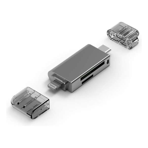 NÖRDIC CRD-002, kaartlezer USB-C en Lightning-invoer, voor SD en Micro SD, Space Grey NÖRDIC CRD-002, kaartlezer USB-C en Lightning-invoer, voor SD en Micro SD, Space Grey
