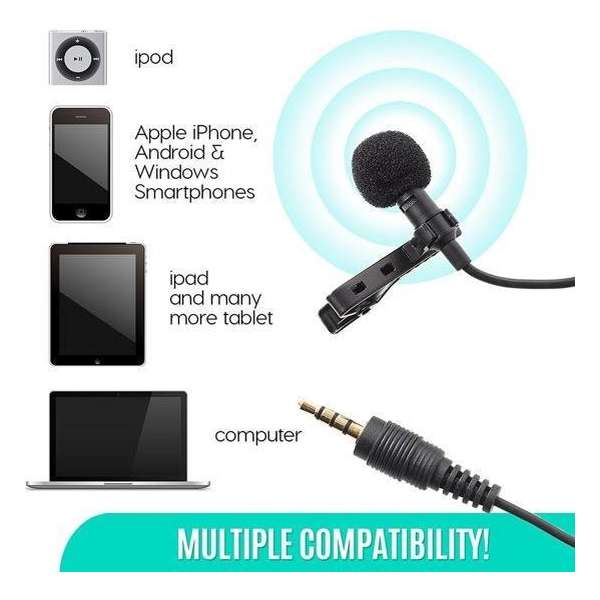 Lavalier Omnidirectional Microphone - Microfoon Smartphone / Tablet Laptop  IOS / Android / Windows -
