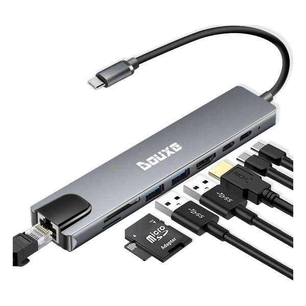 USB C Hub voor MacBook, Dell, HP en lenovo (Thunderbolt 3) met HDMI en 7 andere Poorten - Dockingstation II8 Douxe