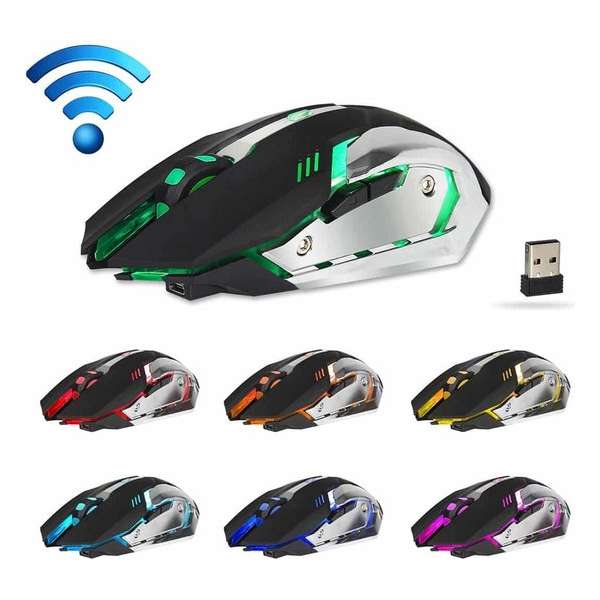ZERODATE X70 2,4 GHz draadloze 6-toetsen 2400 DPI verstelbare ergonomie optische gamingmuis met ademend licht (zwart) ZERODATE X70 2,4 GHz draadloze 6-toetsen 2400 DPI verstelbare ergonomie optische gamingmuis met ademend licht (zwart)