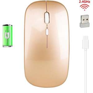 Draadloze muis | 3 knoppen | 1600 DPI | 10 meter bereik | Oplaadbaar | Goud
