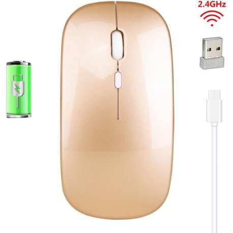Draadloze muis | 3 knoppen | 1600 DPI | 10 meter bereik | Oplaadbaar | Goud