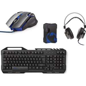 Nedis 4-delige gaming set met muis toetsenbord bluetooth koptelefoon en muismat