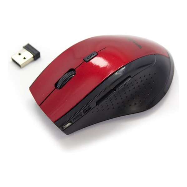 Draadloze 2.4 GHz 800 - 1600 DPI optische USB Muis met Mini ontvanger  Plug-en-Play  werkafstand tot 10 meter (rood)