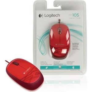 Logitech - Logitech LGT-M105R Bedrade Muis Bureaumodel 3 Knoppen Rood - Altijd Garantie