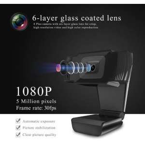 Webcam FullHD Microfoon - Videocall, skype webcam, Zoom Webcam Plug&Play