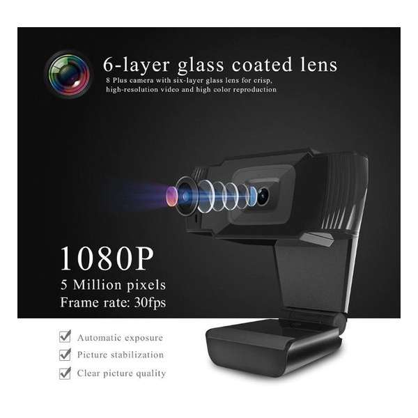 Webcam FullHD Microfoon - Videocall, skype webcam, Zoom Webcam Plug&Play