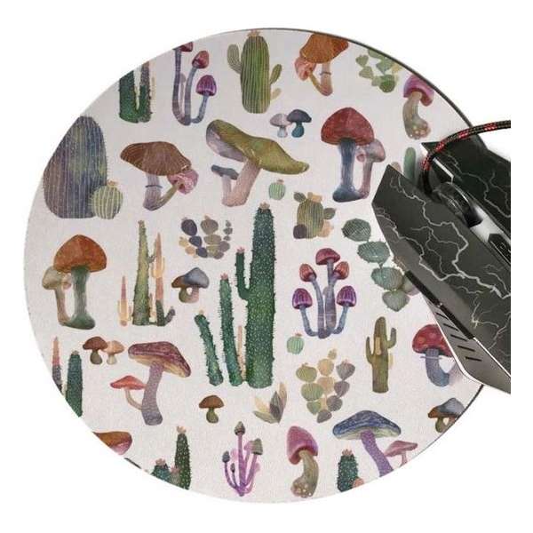 muismat Paddestoel Cactus - met textiel toplaag - rond 20 cm