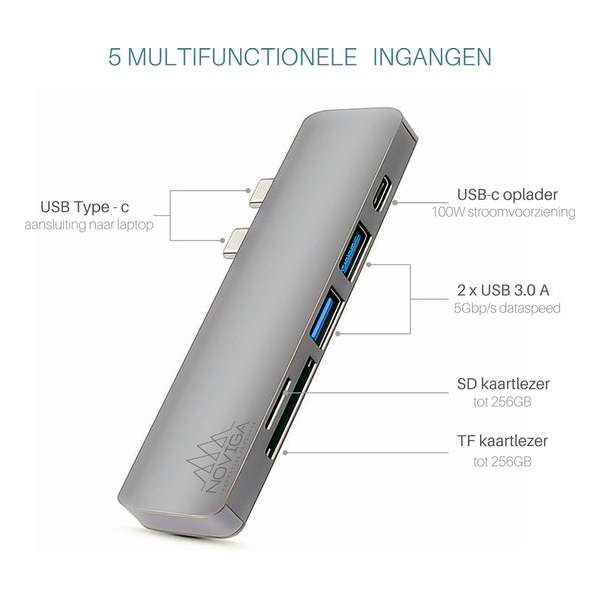 USB-c Hub -adapter- voor MacBook Pro met - SD - TF - USB 3.0 & USBc oplader USB-c Hub -adapter- voor MacBook Pro met - SD - TF - USB 3.0 & USBc oplader