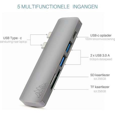 USB-c Hub -adapter- voor MacBook Pro met - SD - TF - USB 3.0 & USBc oplader