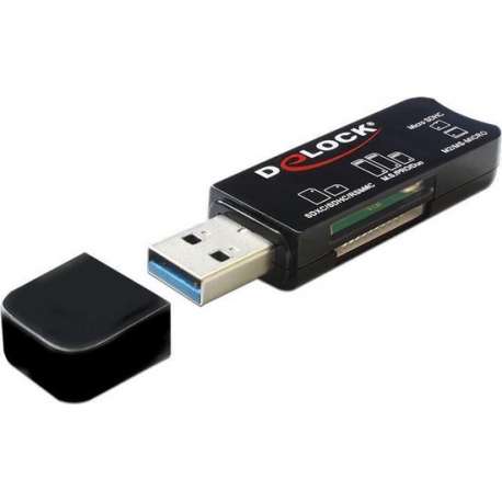 DeLOCK USB Cardreader met USB-A connector en 3 kaartsleuven - voor (Micro) SD/SDHC/SDXC/MMC/TF en Memory Stick - USB3.0