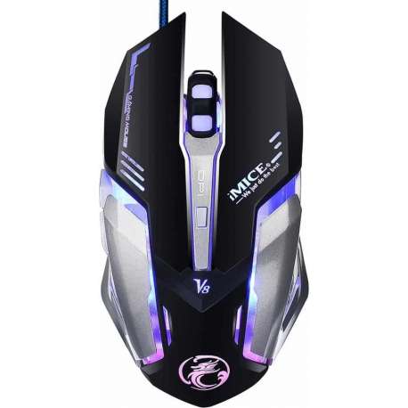iMICE V8 LED Kleurrijke Licht USB 6 Knoppen 4000 DPI Bedrade Optische Gaming Muis voor Computer PC Laptop (Zwart)