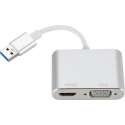 USB 3.0 naar HDMI + VGA adapter Voor o.a. Macbook en Laptop| Premium Kwaliteit |Grijs