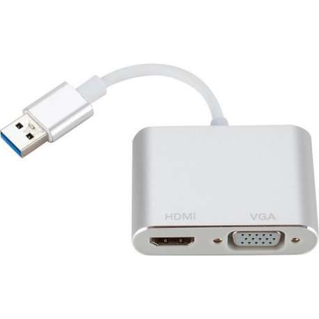 USB 3.0 naar HDMI + VGA adapter Voor o.a. Macbook en Laptop| Premium Kwaliteit |Grijs