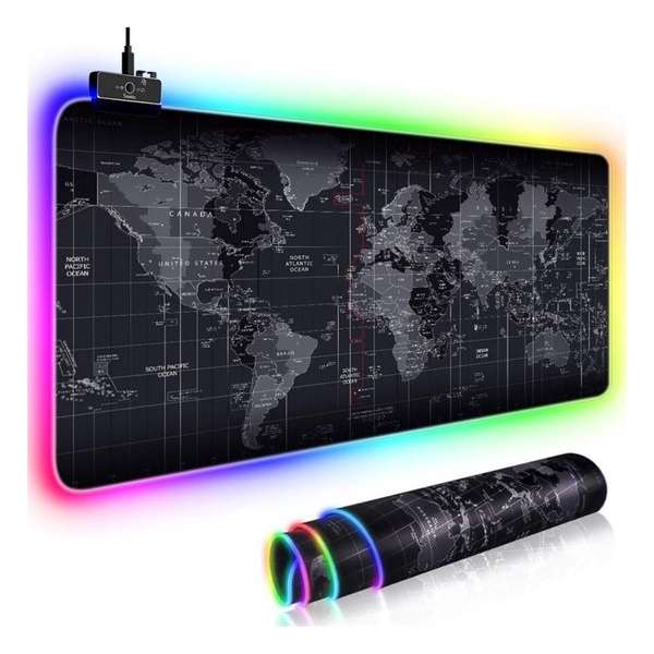 Grote RGB LED Computer Game Muismat - 30 x 80 cm - Wereldkaart