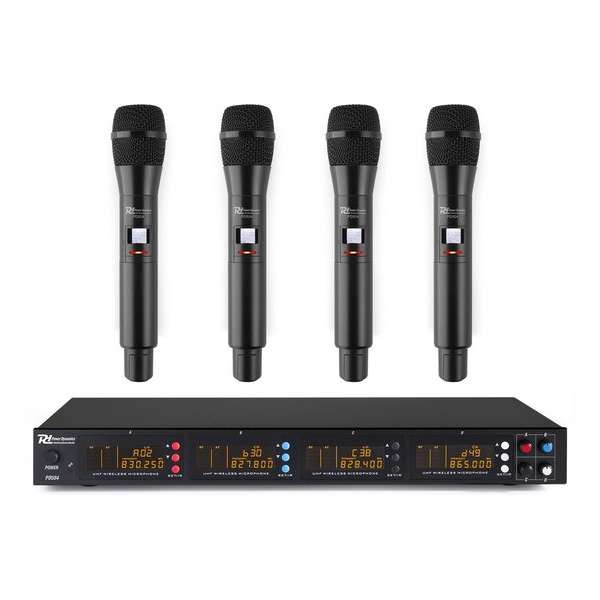 Draadloze microfoon 4x - Power Dynamics PD504H draadloos microfoon systeem met 4 UHF handmicrofoons