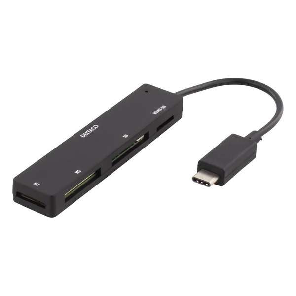 DELTACO UCR-154 USB-C Card reader SD - USB 2.0 - Micro SD Geheugenkaart - M2 - Zwart