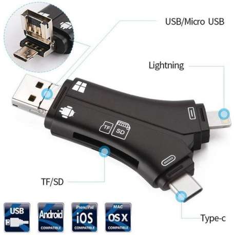4 in 1 iPhone/Micro usb/USB Type-c/USB SD Card Reader