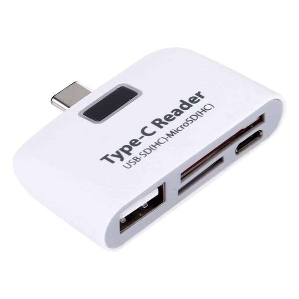 3-in-1 USB-C / Type-C 3,1 tot USB 2,0 + Micro USB + SD (HC) + Micro SD-kaartlezer Adapter 3-in-1 USB-C / Type-C 3,1 tot USB 2,0 + Micro USB + SD (HC) + Micro SD-kaartlezer Adapter