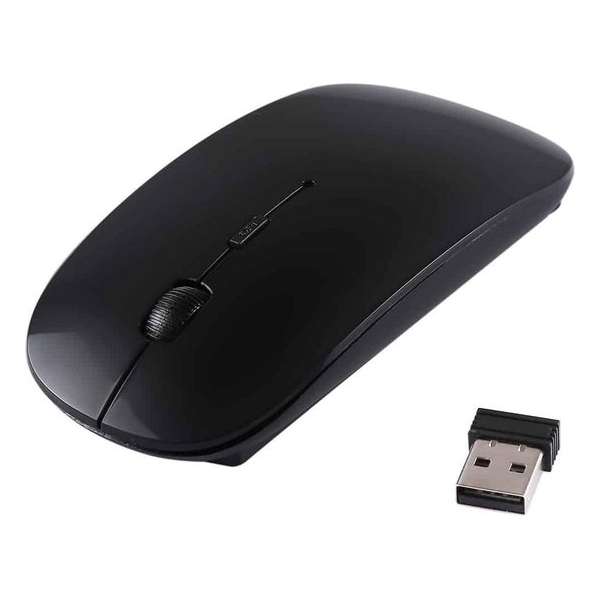 2.4 GHz draadloze ultra dun optische lasermuis met USB Mini ontvanger  Plug nl Play(zwart)