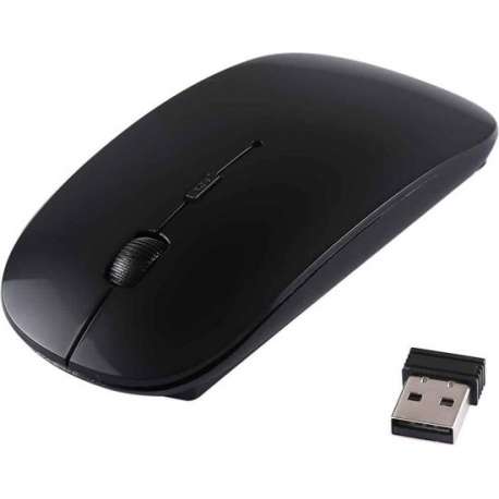 2.4 GHz draadloze ultra dun optische lasermuis met USB Mini ontvanger  Plug nl Play(zwart)