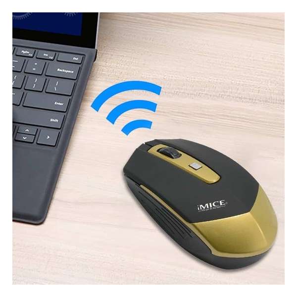 iMICE 2.4G USB-ontvanger 4 knoppen 1600DPI Draadloze optische computer Gaming Mouse (goud) iMICE 2.4G USB-ontvanger 4 knoppen 1600DPI Draadloze optische computer Gaming Mouse (goud)