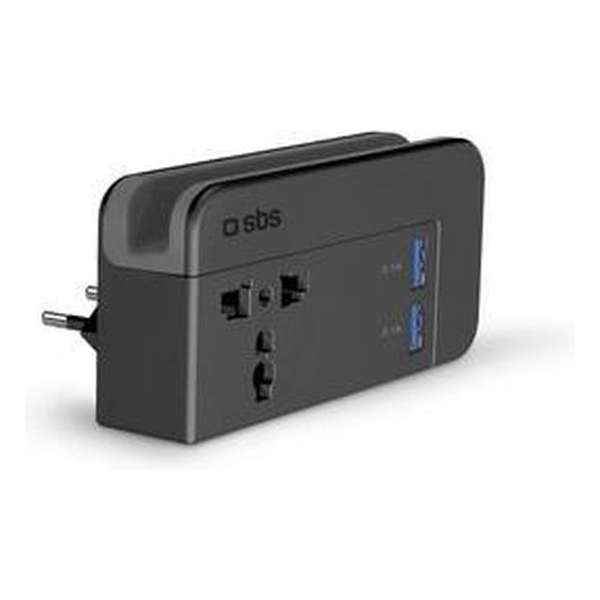 SBS Universal power adapter with 2 USB 2A output 3 intercheangeble pin US EU UK black color