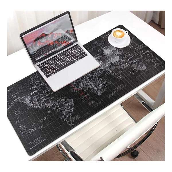 Muismat -- 90x40Cm -- Wereldkaart - zwart -- Full Collor -- Worldmap Mousepad -- Waterproof Muismat -- 90x40Cm -- Wereldkaart - zwart -- Full Collor -- Worldmap Mousepad -- Waterproof