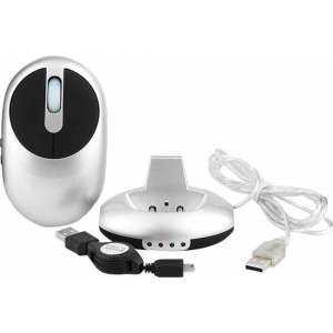 MZ-012 2.4G 1200 DPI draadloze oplaadbare optische muis met 3 poorten USB HUB / laadstation (zilver)