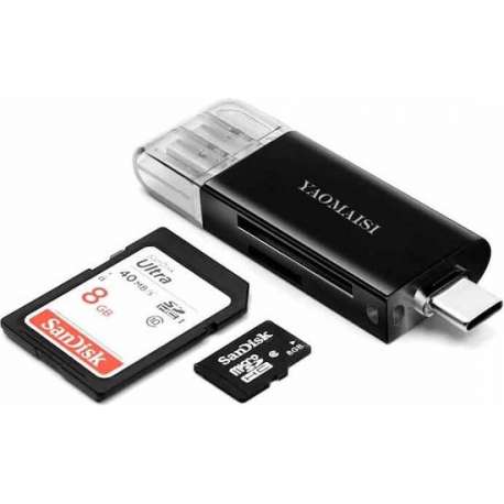 YAOMAISI Q25 2-in-1 USB 3.0 naar Type-C metalen geheugenkaartlezer, SD / TF-kaart (zwart)