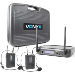 Vonyx WM73H 2-Kanaals UHF Draadloos Microfoonsysteem met 2x Bodypacks en Display