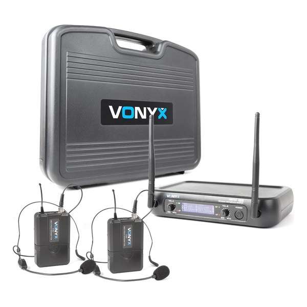 Vonyx WM73H 2-Kanaals UHF Draadloos Microfoonsysteem met 2x Bodypacks en Display Vonyx WM73H 2-Kanaals UHF Draadloos Microfoonsysteem met 2x Bodypacks en Display