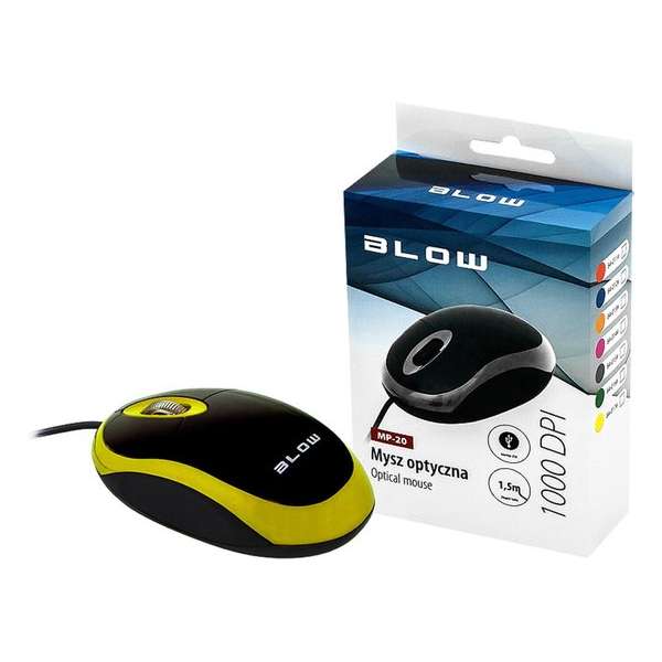 Optische, bedrade muis WIRED MP-20 BLOW USB 100DPI geel