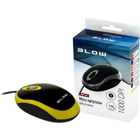 Optische, bedrade muis WIRED MP-20 BLOW USB 100DPI geel