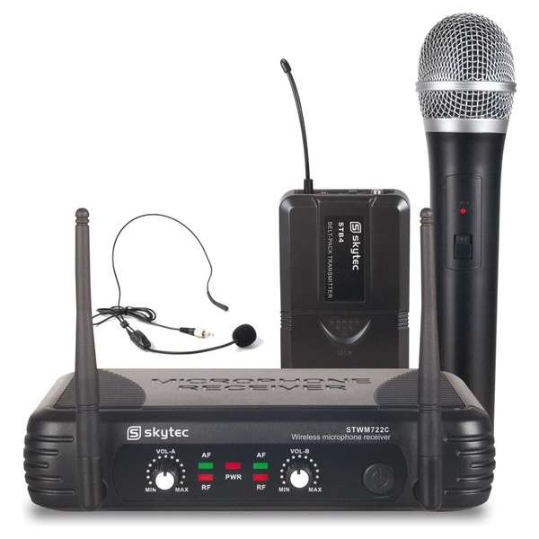 Skytec STWM722C 2-kanaals UHF Draadloos Microfoonsysteem Skytec STWM722C 2-kanaals UHF Draadloos Microfoonsysteem