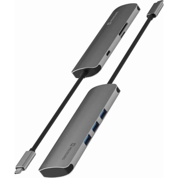 Swissten Aluminium 6 in 1 USB-C Hub Adapter voor Macbook - 3x USB 3.0 - USB-C Oplader - SD - Micro SD - Grijs Swissten Aluminium 6 in 1 USB-C Hub Adapter voor Macbook - 3x USB 3.0 - USB-C Oplader - SD - Micro SD - Grijs