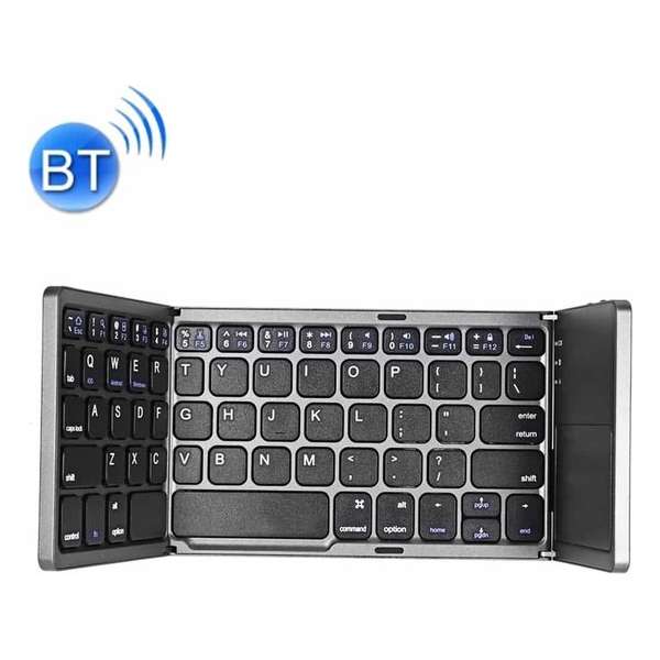 B033 Oplaadbaar 3-voudig 64-toetsen Bluetooth draadloos toetsenbord met touchpad (zwart)