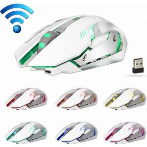 ZERODATE X70 2,4 GHz draadloze 6-toetsen 2400 DPI verstelbare ergonomie optische gamingmuis met ademend licht (wit)