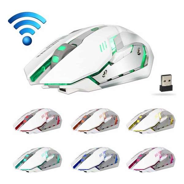 ZERODATE X70 2,4 GHz draadloze 6-toetsen 2400 DPI verstelbare ergonomie optische gamingmuis met ademend licht (wit)